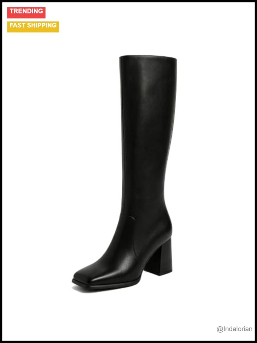 Knee High Boots Square Toe Chunky Heel Faux Leather Tall Boots